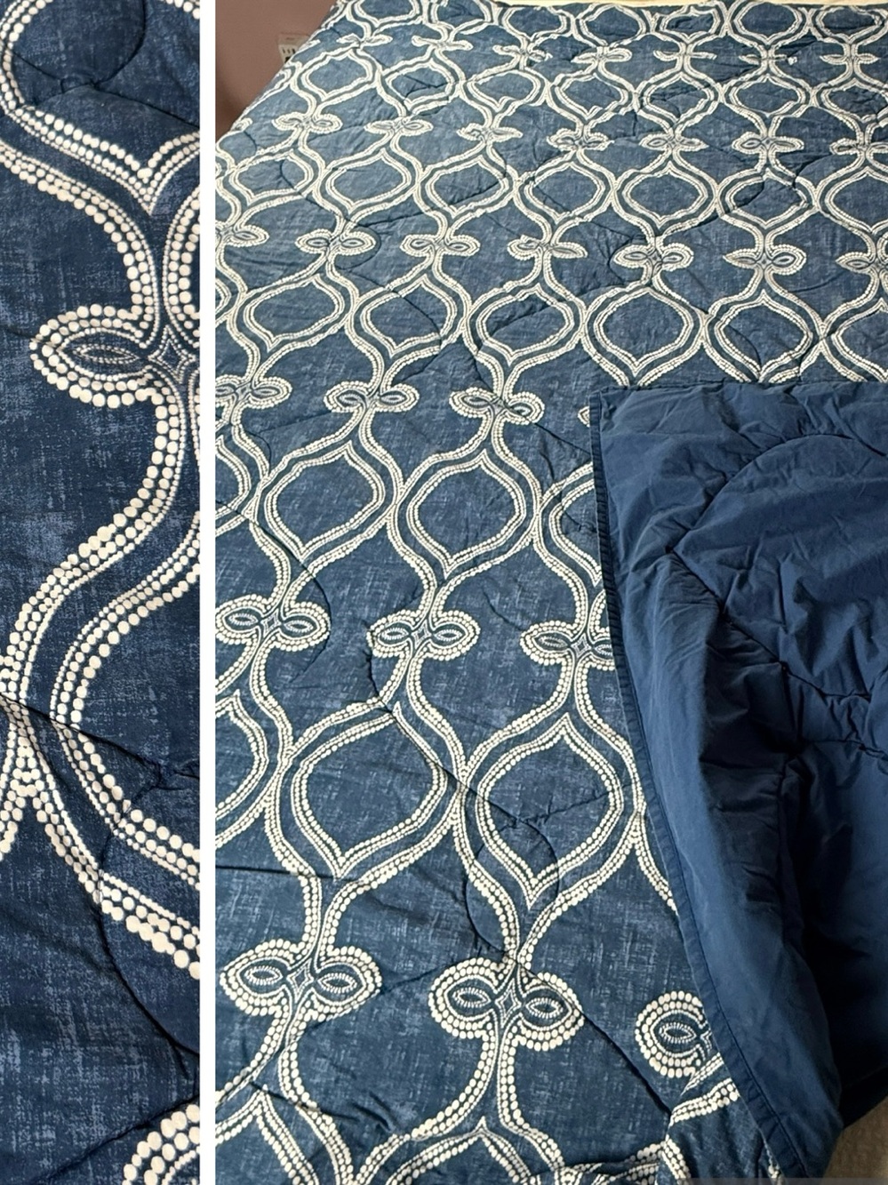 Pottery Barn Full Queen Comforter Blue Scroll Tile Kids Ogee Lattice Boys Room?